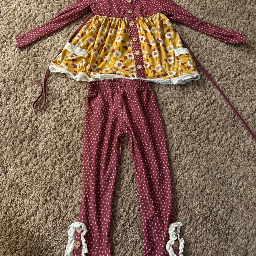 Cheeky plum Burgundy and mustard Floral toddler Outfit